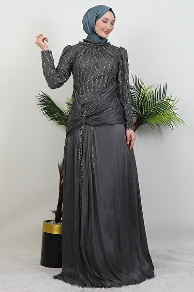 GİYZAMİLA Vienna Hijab Evening Dress Gray