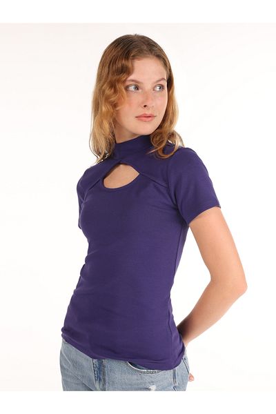 Colin's Slim Fit Half Turtleneck Women's Purple Short Sleeve T-Shirt