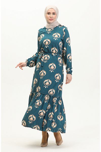 sefamerve Rochie Alisa Viscoza Culoare Petrol - Cu Faruri Si Curea 4599A-01