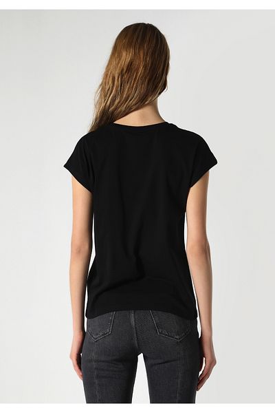 Colin's Tricou negru cu mânecă scurtă pentru femei, cu decolteu rotund, cu croială normală