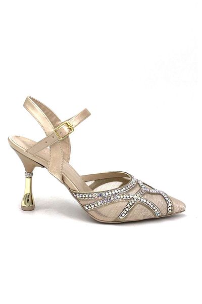 KİNDEP Kindep Drop Stone Detailed Closed Toe Heeled Women's Shoes Ten