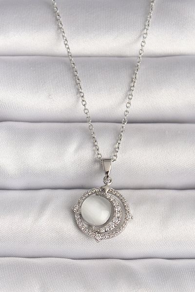 Skygo 316L Steel Silver Color Zircon Stone White Pearlescent Crescent Model Women's Necklace - Tj-Bko9702