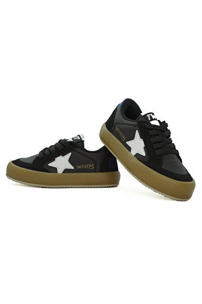 LETAO Twt / Sstar Siyah Beyaz Kız Çocuk Cırtlı Bantlı Sneaker Spor Ayakkabı