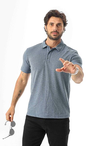 Tony Montana Regular Fit Polo Collar Buttoned Emblem Linen T-Shirt-Kt-1003