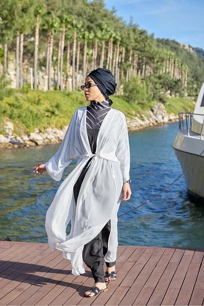 NS Tasarım Tesettür Mayo Basic White Design Hijab Pareo