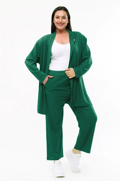 Laden Plus Size Women's Summer and Spring Wrapped Fabric Trousers Cardigan Mother's Double Set