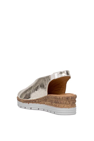 Ayakkabı Fuarı Elit Zeyn8094 Women's Genuine Leather Orthopedic Wedge Heel Sandals Gold