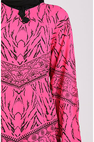 sefamerve Φόρεμα Şile με υφασμάτινο σχέδιο 4444-06 Φούξια