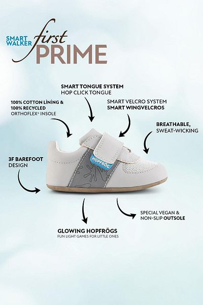 HOPFRÖG Smart Walker First Prime Super Mat - сиви, готини бебешки обувки за боси крака