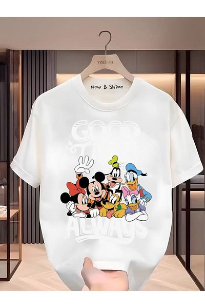 New Shine Καλή Ώρα Πάντα Mickey Εκτυπωμένο Μεγάλο Μέγεθος Oversize T-Shirt