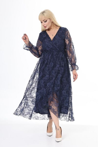 rotop Rochie lunga Silvia, pentru ocazii, din dantela, model elegant, culoare bleumarin, Marime 54