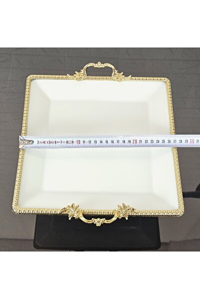 atabey home PORCELAIN LARGE SIMPLE SQUARE SERVING PLATE-PRESENTATION PLATE WITH CAST GOLD FRAME AND LEGS 27CM