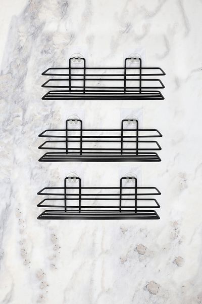 evina Adhesive Bathroom Shelf, Wire Shampoo Holder Three Layers - Black
