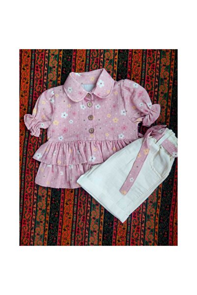 HURİSÖNMEZ Eid Girl's Muslin Layered Shirt Linen Fabric Capri