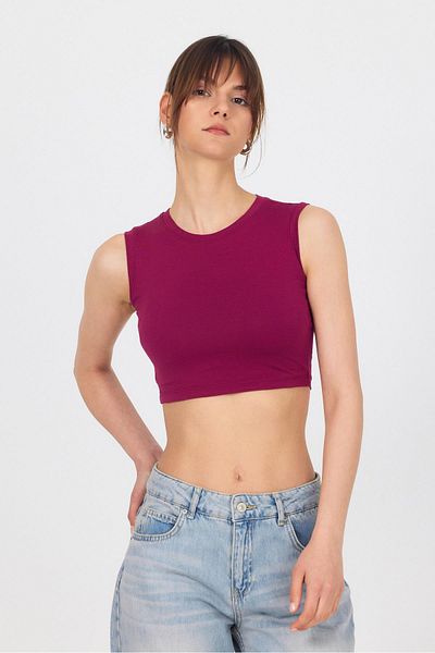 Rays Claret Red Crew Neck Crop Tank Top 9189m