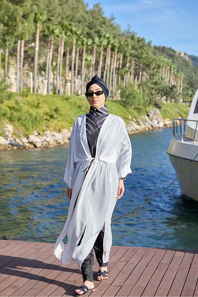 NS Tasarım Tesettür Mayo Basic White Design Hijab Pareo