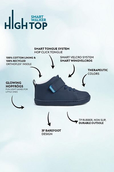 HOPFRÖG Παιδικές μπότες Smart Walker High Top Super Matte Navy Blue Barefoot