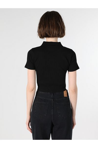 Colin's Tricou negru cu mânecă scurtă pentru femei, cu gât polo, slim fit