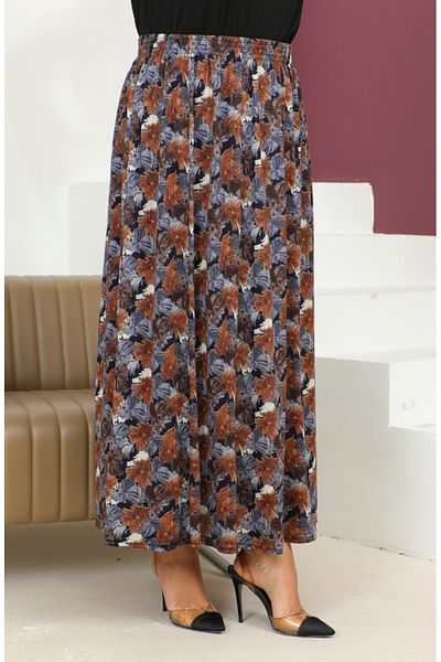 sefamerve Ελαστική μέση φούστα σε γκρι στάμπα Plus Size - 2830A-04