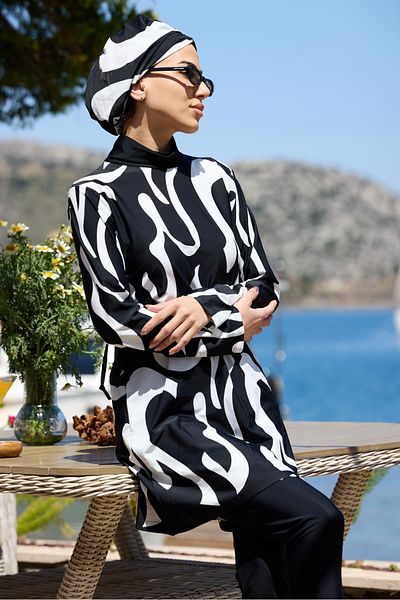 NS Tasarım Tesettür Mayo Adel Goksu Design Hijab Double Swimsuit Set
