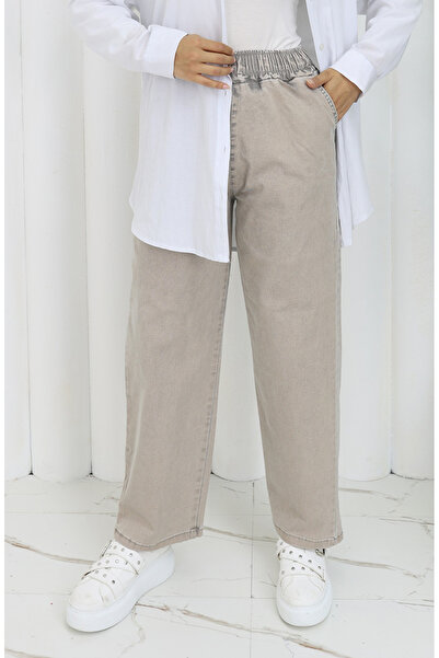 sefamerve Beli Lastikli Kot Pantolon 9633-06 Taş