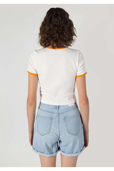 Colin's Tricou alb cu mânecă scurtă pentru femei, cu decolteu rotund, slim fit