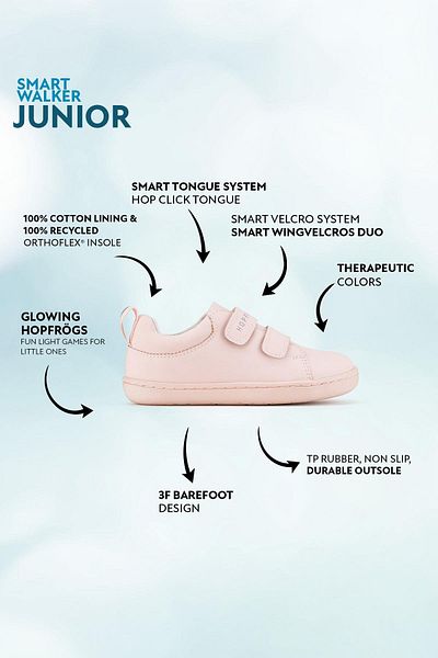 HOPFRÖG Smart Walker Junior - Pantofi pentru copii cu lumină roz, Barefoot