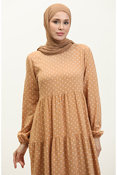 sefamerve Puantiyeli Elbise 1997-02 Hardal Krem