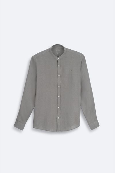 Avva Men's Gray Judge Collar 100% Linen Shirt B 002035