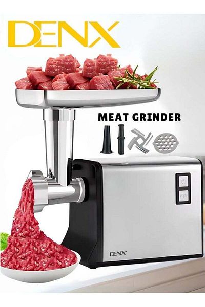 Denx Meat Grinder, Electric Meat Grinder with Stainless Steel Blade, 1200W, Silver