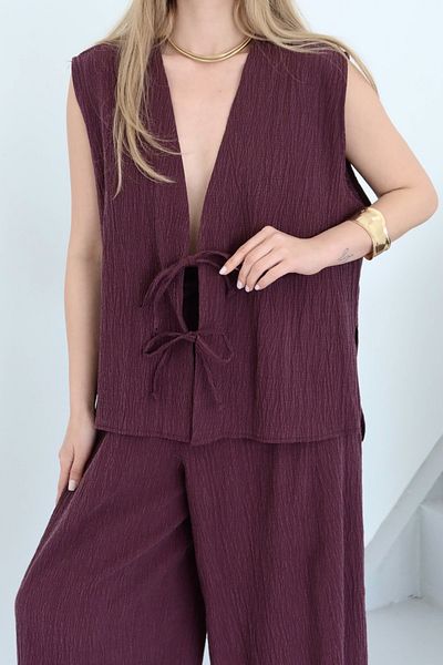 Laluvia Burgunder Samantha Krawattenweste Hose Anzug - 51155