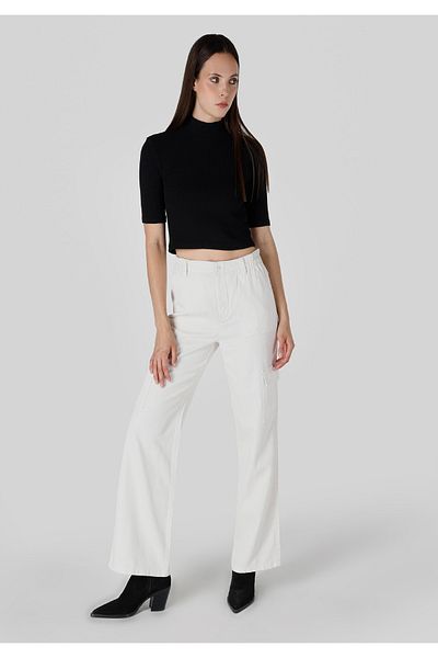 Colin's Pantaloni albi de damă cu talie înaltă și picioare largi - croială obișnuită