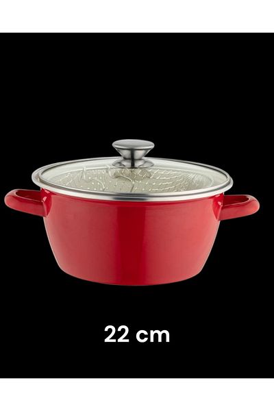 Madame Coco Frying Pot Red 22 cm Enamel Pan with Strainer Ideal for Healthy Fries
