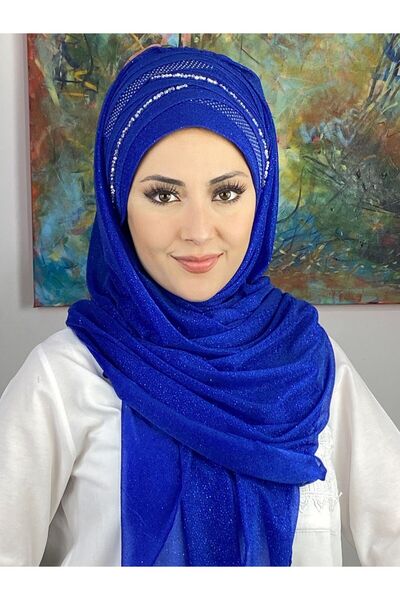 BUTİKAMBAR Simli Boncuk Detaylı El İşi Drapeli Şal