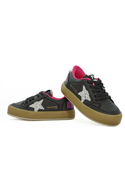 LETAO Twt / Sstar Siyah Gümüş Kız Çocuk Cırtlı Bantlı Sneaker Spor Ayakkabı