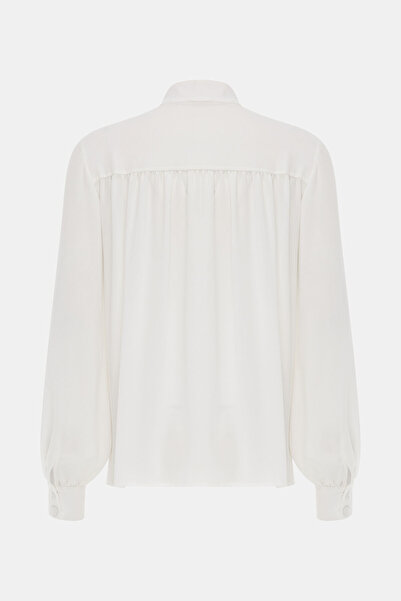 W Collection BEYAZ HAKİM YAKA UZUN KOLLU BLUZ