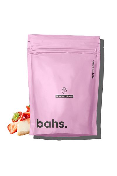 bahs. High Food Powder - Strawberry Cake 40 gr with Protein - 1080 gr 12 Servings