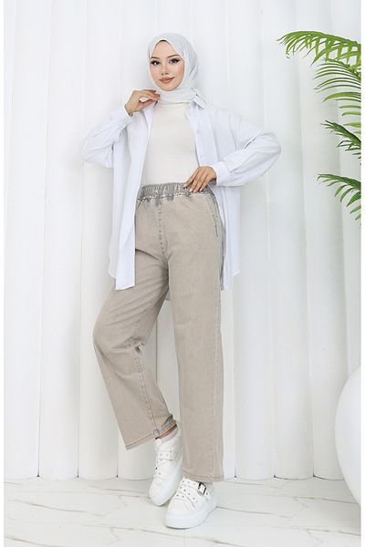 sefamerve Steinfarbene Jeans mit elastischem Bund 9633-06