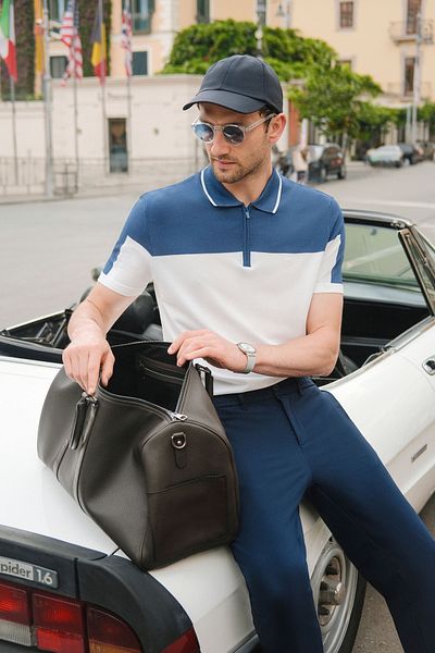 Avva Ανδρικό παντελόνι Navy Blue Slim Fit με ελαστική μέση 360 μοιρών εύκαμπτο τεχνικό ύφασμα A41y3077