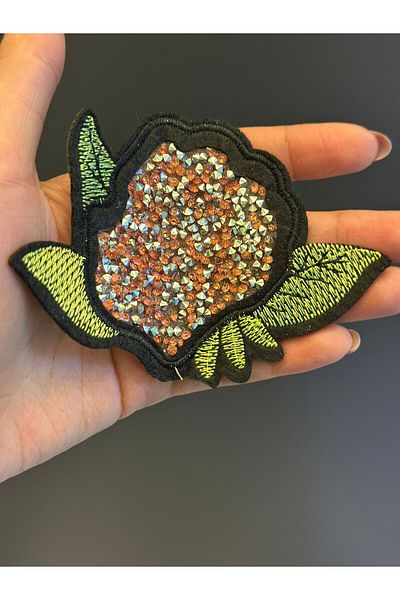 Gönülden Tasarım Iron-On Sticking Stone Flower Coat of Arms Sewing Applique 11X8 cm
