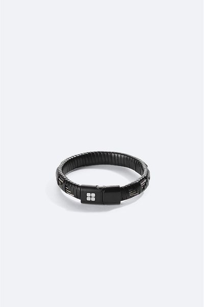 Avva Black Hematite Leather Men's Bracelet - A41Y9614