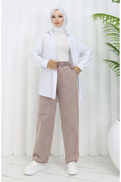 sefamerve Blugi cu talie elastică Dusty Rose - 9633B-01