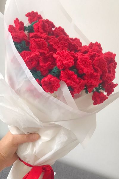 CESTOPİENO Large Shawl in the Shape of Rose Bunch 104 cm (Mother's Day or Dowry) Koton Cotton Rope Hand Work