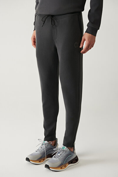 Avva Erkek Antrasit Beli Lastikli Bağcıklı Fermuar Paçalı Soft Touch Regular Fit Eşofman Altı A41Y3401