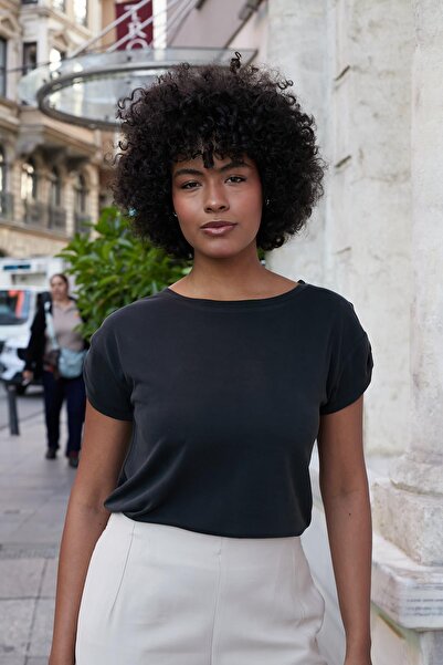 Jument Жіноча модна бавовняна футболка з широким коміром, низькими плечима, е...