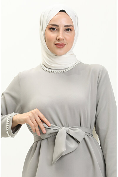 sefamerve Σετ τουνίκ και παντελονιού με λεπτομέρειες σε γκρι μαργαριτάρι - 70005-01