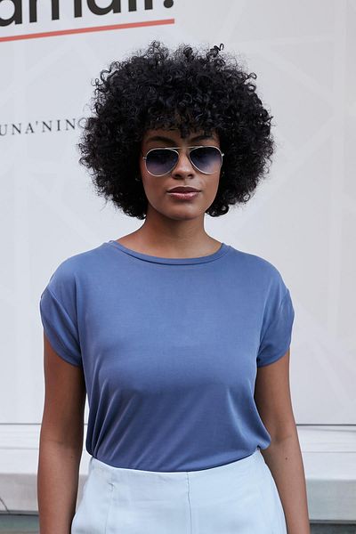 Jument Tricou cu mânecă scurtă pentru femei, din bumbac pieptănat modal, cu decolteu larg, cu epoleți, bluză-Indigo