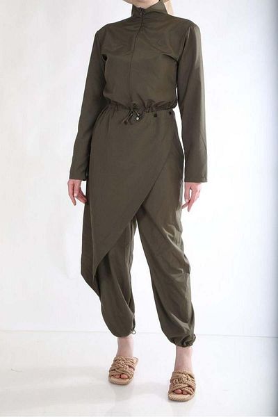 NS TASARIM MAYO Allerli Khaki Design Hijab Jumpsuit Swimsuit