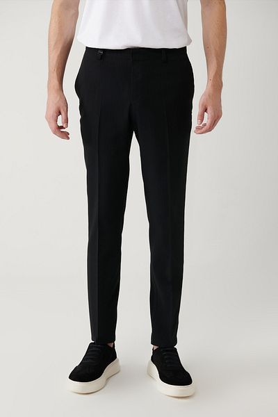 Avva Men's Black Slim Fit Elastic Waist Flexible Fabric Dobby Trousers A41Y3200