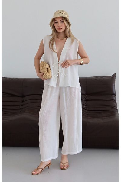 Laluvia Weißer Samantha-Anzug mit Weste und Hose zum Binden – 51155